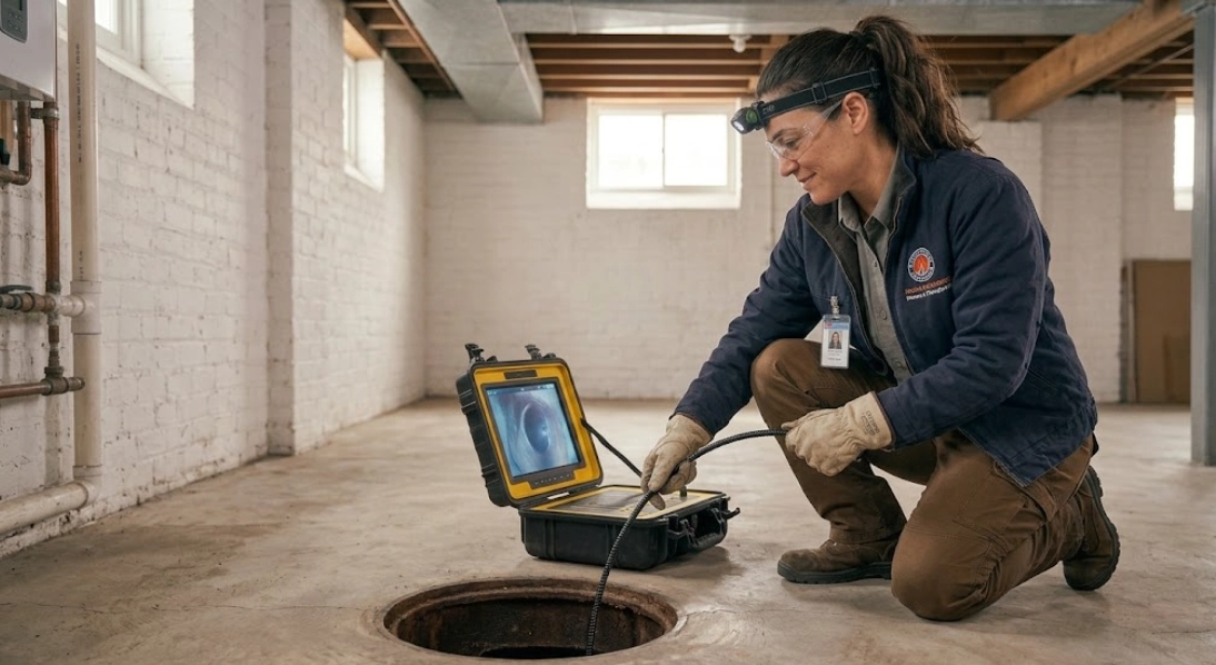 sewer line repair Midwood Brooklyn technician conducting sewer camera inspection